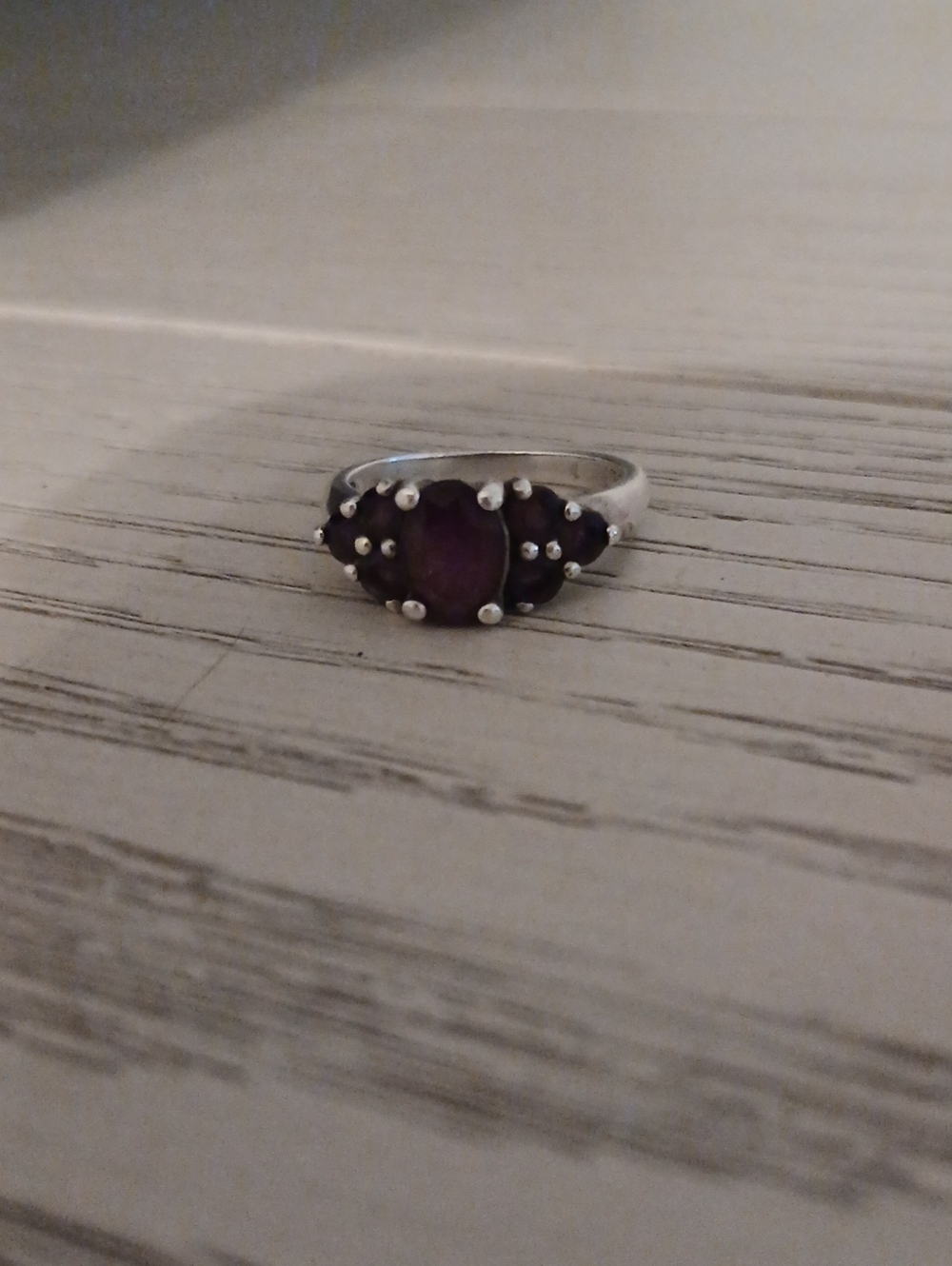 Sterling Silver Purple Stone Cluster Ring